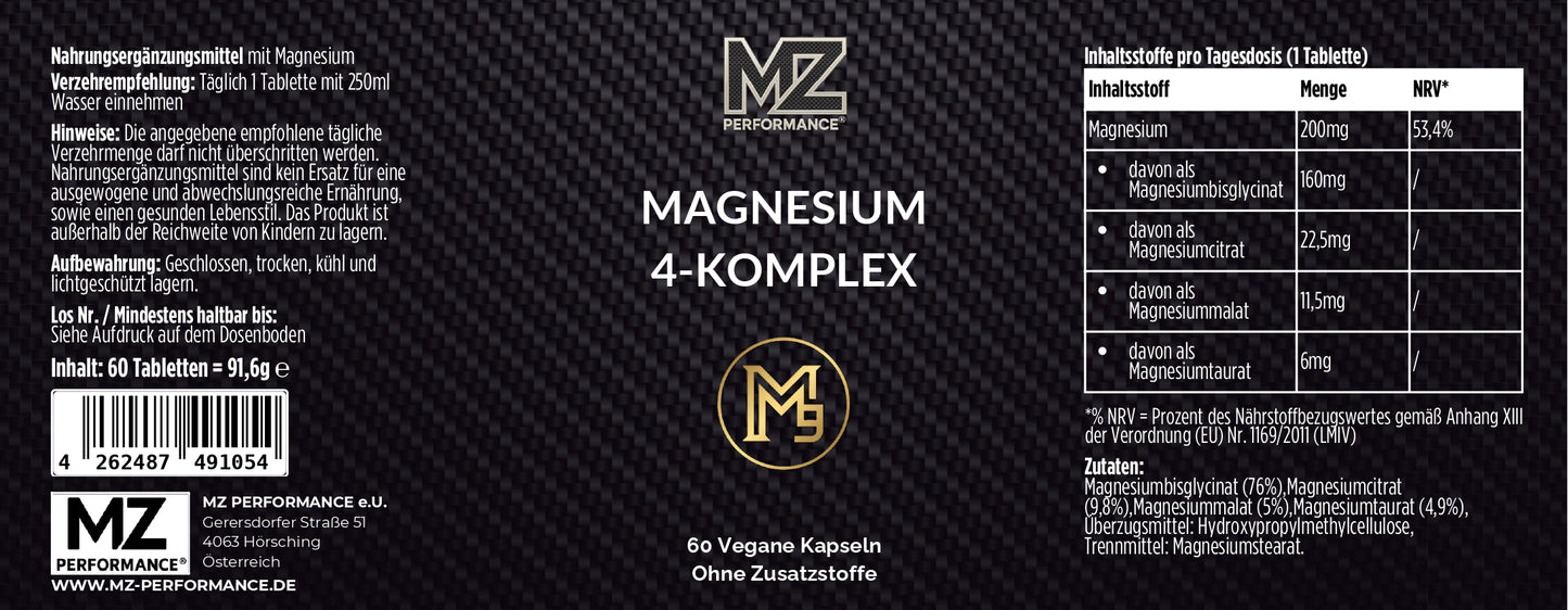 Magnesium 4-Komplex - 60 Tabletten - hohe Bioverfügbarkeit