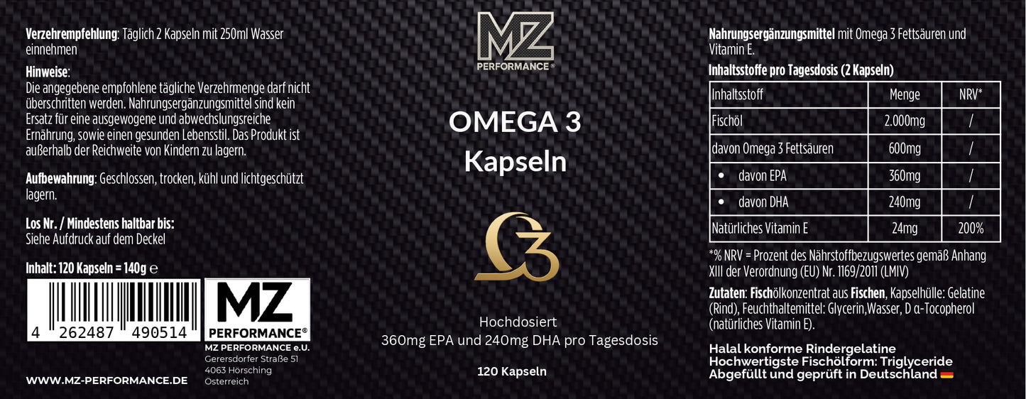 Omega 3 Softgel Kapseln (Halal konform) - 120 Softgel Kapseln