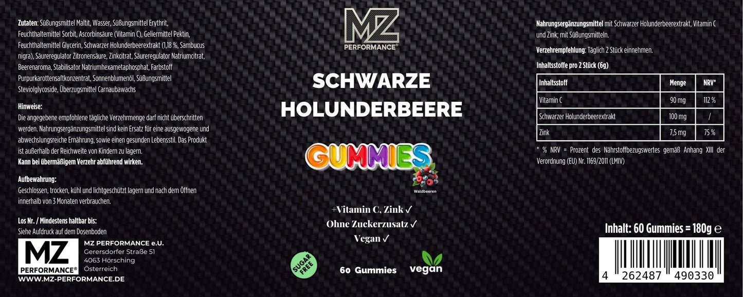 Schwarze Holunderbeere + Vitamin C + Zink Gummies - 60 Stk.