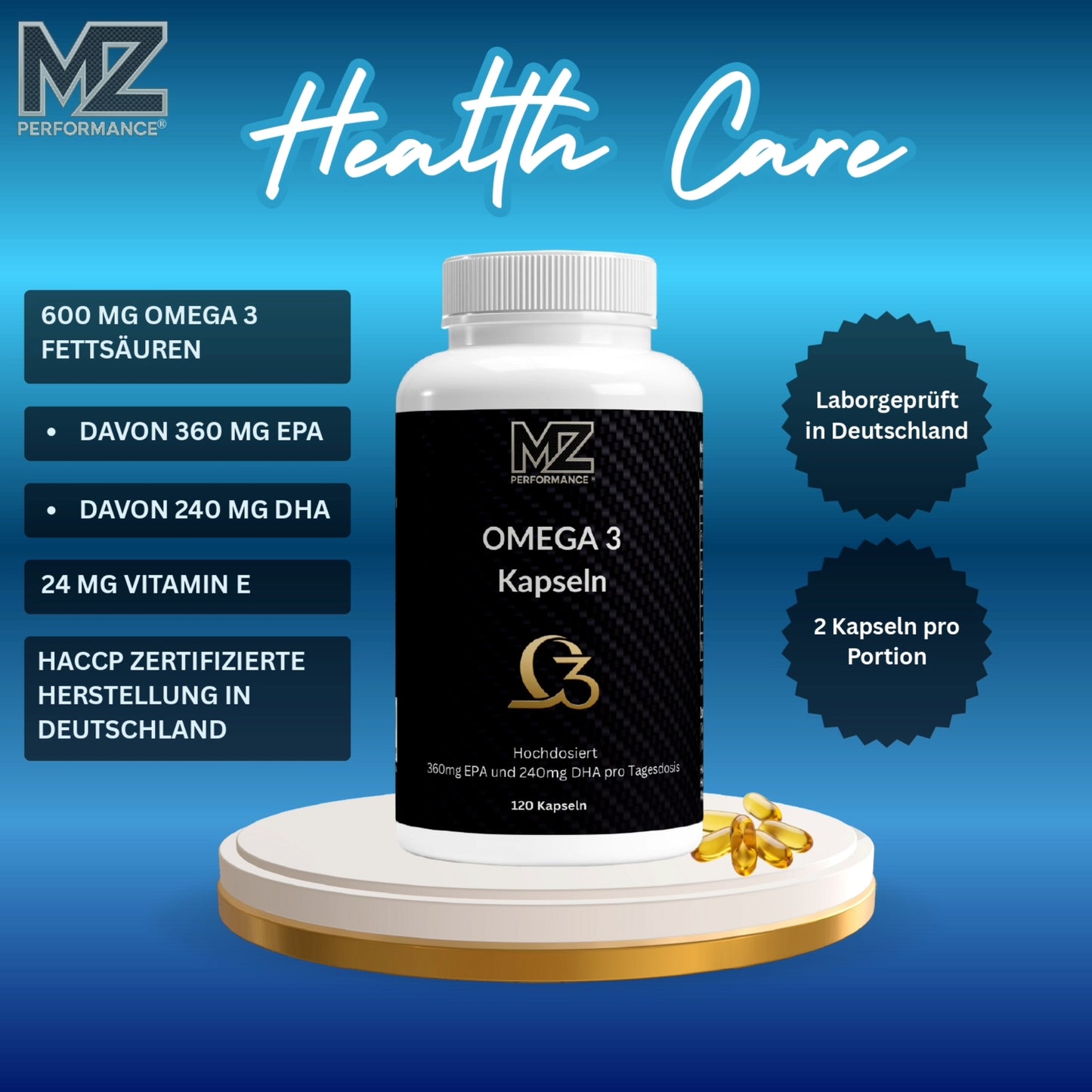 Omega 3 Softgel Kapseln (Halal konform) - 120 Softgel Kapseln