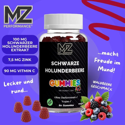Schwarze Holunderbeere + Vitamin C + Zink Gummies - 60 Stk.
