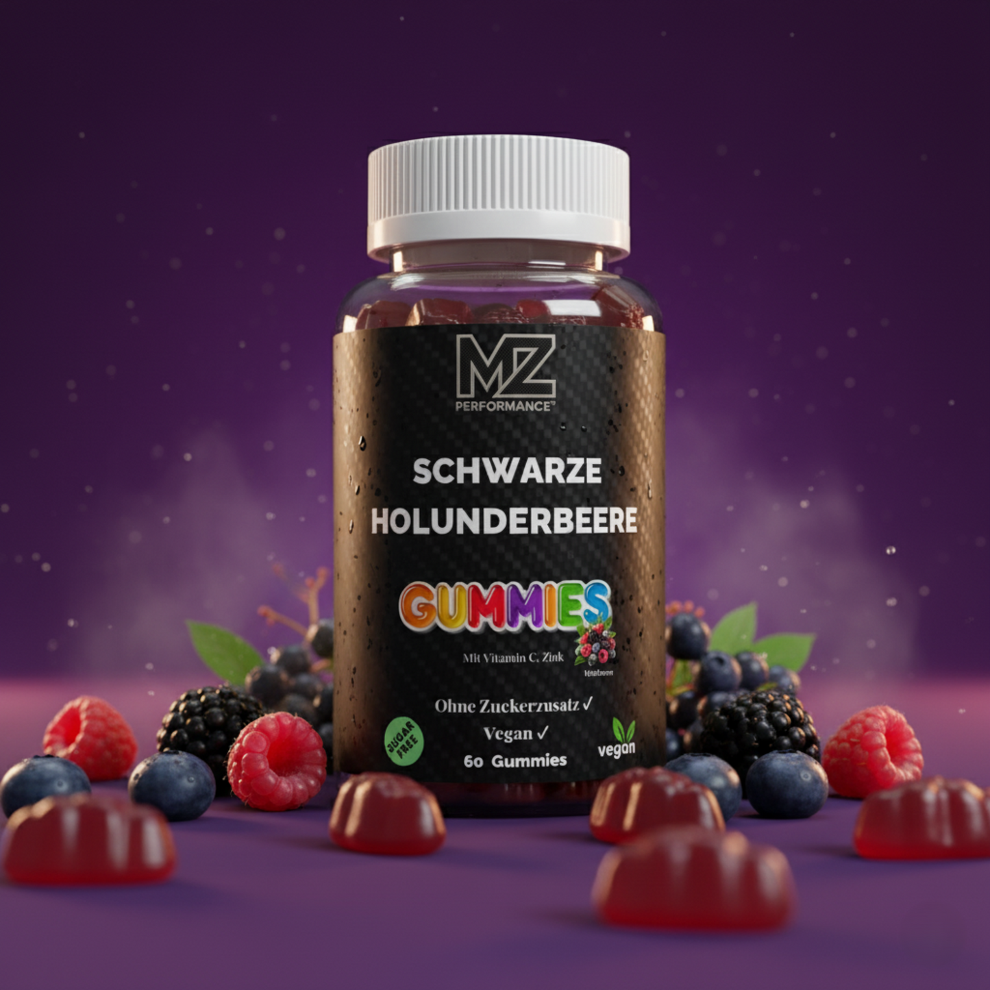Schwarze Holunderbeere + Vitamin C + Zink Gummies - 60 Stk.