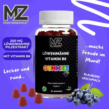 Löwenmähne + Vitamin B6 Gummies - 60 Stk.