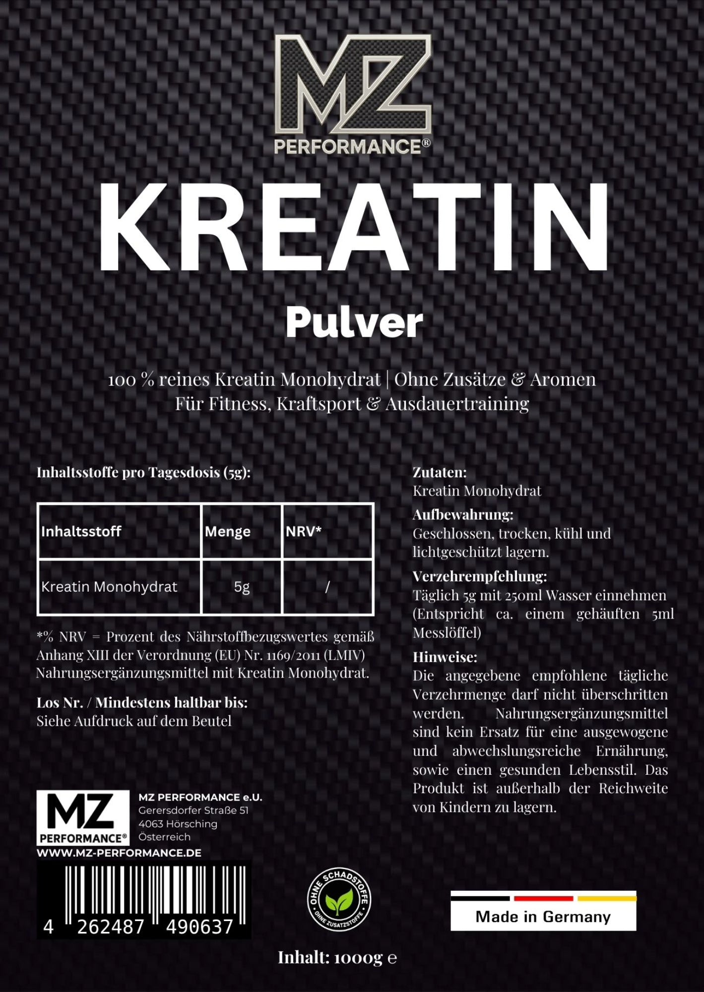 Kreatin Monohydrat  mikronisiert - 1000g Doypack