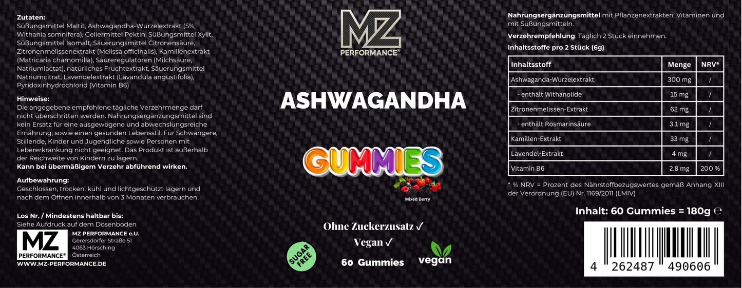 Premium Ashwagandha Gummies 300 + Vitamin B6,- 60 Stk